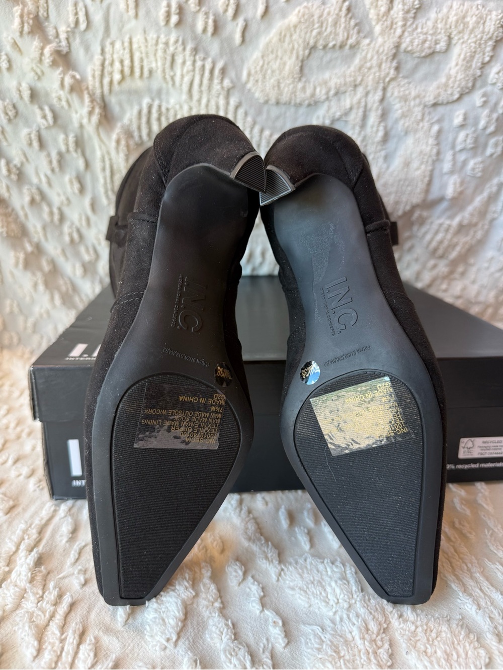 INC International Concepts Black Suede Pointed Ankle Booties with Side Zip #728 - Picture 4 of 5